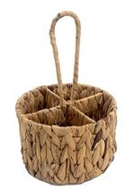 Porta Talheres Redondo com 4 divisões em Palha Natural - 19x30 cm