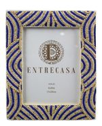 Porta Retrato Bege com Bordado Azul Marinho 