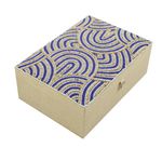 Caixa Retangular Bege com Bordado Azul Marinho - 23x16x7 cm