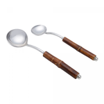 Jogo de Conchas para Servir em Aço Inox e Bambu com 2 peças