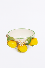 Bowl Limão Siciliano com Ramo de Flor em Faiança - 14x8,5cm 