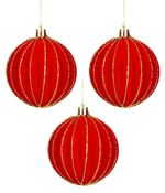 Jogo de Bolas de Natal em Veludo Vermelho e Dourado com 3 peças - 8 cm