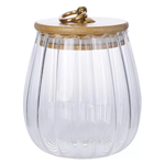 Pote em Vidro Bojudo com Riscas e Tampa de Bambu - 600ml