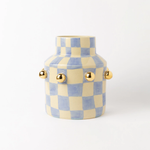 Vaso Stella Chess em Cerâmica e Ouro Azul Brisa - 19x9 cm