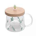 Caneca Suculentas em Vidro e Tampa de Bambu - 330ml