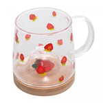Caneca Morangos em Vidro e Tampa de Bambu - 330ml