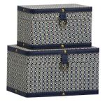 Caixa Retangular com Trama Azul Marinho e Dourado
