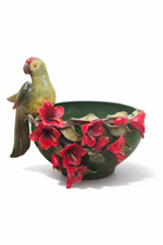 Cachepô Hibiscos em Faiança com Pássaro - 44x50 cm