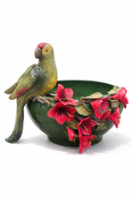 Cachepô Hibiscos em Faiança com Pássaro - 44x50 cm