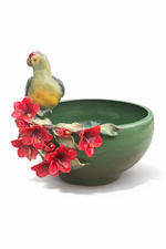 Cachepô Hibiscos em Faiança com Pássaro - 44x50 cm