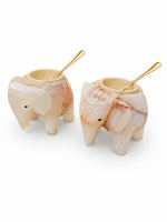 Porta Saleiro e Pimenteiro Elefante em Ônix com 2 peças - 7x6,5x7 cm 