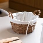 Cesta com Tecido e Alça em Fibra Natural 