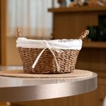 Cesta com Tecido e Alça em Fibra Natural 