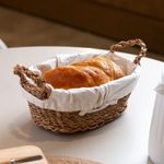 Cesta com Tecido e Alça em Fibra Natural 