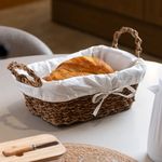 Cesta com Tecido e Alça em Fibra Natural 