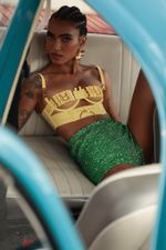 SHORT BARDOT PAETÊ VERDE | BARDOT SEQUIN GREEN SHORTS