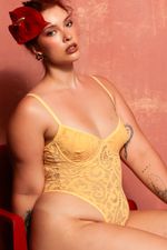 BODY DEMI LACE AMARELO | YELLOW LACE DEMI BODYSUIT