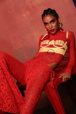 CALÇA BOCA DE SINO LACE VERMELHA | RED LACE BELL BOTTOM PANTS
