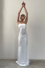 Vestido Tomara que Caia Cetim Off White - SOL BRAND X THAISE JURIATTI
