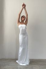Vestido Tomara que Caia Cetim Off White - SOL BRAND X THAISE JURIATTI