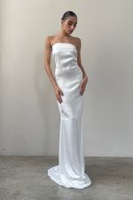 Vestido Tomara que Caia Cetim Off White - SOL BRAND X THAISE JURIATTI