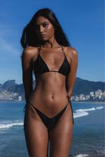 Top Cortininha Preto | Curtain Black Gloss Bikini Top