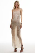 Vestido Palha Paetê Longo | Long Straw Sequin Dress
