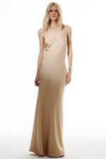 VESTIDO CETIM LONGO SOL X THAISE JURIATTI AREIA | Sol x Thaise Juriatti Long Satin Sand Dress