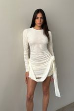 Vestido Tule Flor Lateral Off-white | Off-White Side Flower Tulle Dress