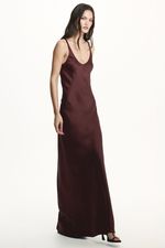 VESTIDO CETIM LONGO SOL X THAISE JURIATTI MARROM | Sol x Thaise Juriatti Long Satin Brown Dress