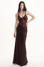 VESTIDO CETIM LONGO SOL X THAISE JURIATTI MARROM | Sol x Thaise Juriatti Long Satin Brown Dress