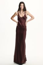 VESTIDO CETIM LONGO SOL X THAISE JURIATTI MARROM | Sol x Thaise Juriatti Long Satin Brown Dress