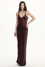VESTIDO CETIM LONGO SOL X THAISE JURIATTI MARROM | Sol x Thaise Juriatti Long Satin Brown Dress
