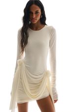 Vestido Assimétrico Tule Flor Off White | ASYMMETRICAL FLOWER TULLE DRESS – OFF WHITE