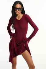 Vestido Assimétrico Tule Flor Vinho | ASYMMETRICAL FLOWER TULLE DRESS – BURGUNDY