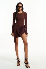 Vestido Assimétrico Tule Flor Marrom | Asymmetrical Flower Tulle Dress - Brown