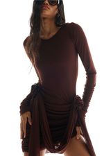 Vestido Assimétrico Tule Flor Marrom | Asymmetrical Flower Tulle Dress - Brown