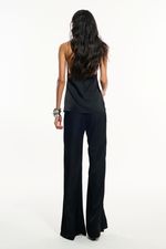Calça Cós Reto Cetim Preta | BLACK STRAIGHT-WAIST SATIN PANTS