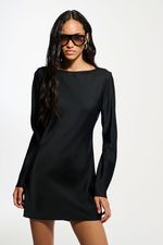 Vestido Cetim Manga Longa Preto SOL  BRAND X THAISE JURIATTI | Black Long Sleeve Satin Dress SOL BRAND X THAISE JURIATTI