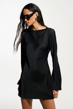 Vestido Cetim Manga Longa Preto SOL  BRAND X THAISE JURIATTI | Black Long Sleeve Satin Dress SOL BRAND X THAISE JURIATTI