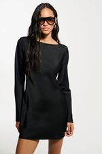 Vestido Cetim Manga Longa Preto SOL  BRAND X THAISE JURIATTI | Black Long Sleeve Satin Dress SOL BRAND X THAISE JURIATTI