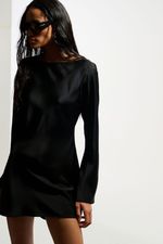 Vestido Cetim Manga Longa Preto SOL  BRAND X THAISE JURIATTI | Black Long Sleeve Satin Dress SOL BRAND X THAISE JURIATTI