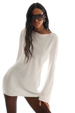 Vestido Cetim Manga Longa Off White SOL BRAND X THAISE JURIATTI | Off-White Long Sleeve Satin Dress SOL BRAND X THAISE JURIATTI
