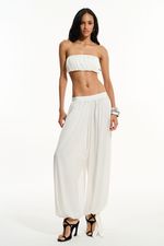 Calça Ampla Cetim Off White | Off-White Wide-Leg Satin Pants