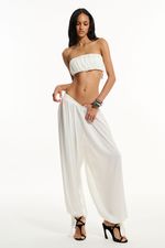 Top Drapê Cetim Off White  | Off-White Draped Satin Top