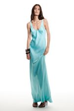 VESTIDO CETIM LONGO SOL X THAISE JURIATTI ACQUAMARINE | Aquamarine Long Satin Dress SOL BRAND X THAISE JURIATTI