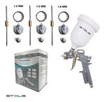 PISTOLA PINTURA GRAVIDADE 600ML COM 3 BICOS 1.2 1.5 1.8 STELS
