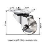 RODÍZIO RODA DE GEL GIRATÓRIO SIMPLES 1.3/8 POL 35MM P/20 KG