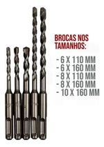 KIT JOGO DE BROCAS SDS-PLUS 5 PEÇAS DE 6MM A 10MM
