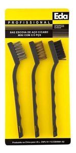 ESCOVA MINI AÇO, NYLON E CABO PLASTICO JOGO C/ 3 PEÇAS